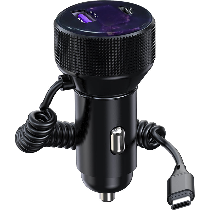 K18B 12-24V Car Charger USB+Type-C Dual Port Charging Adapter with PD 30W Type-C Spring Cable K18B 12-24V Car Charger USB+Type-C Dual Port Charging Adapter with PD 30W Type-C Spring Cable